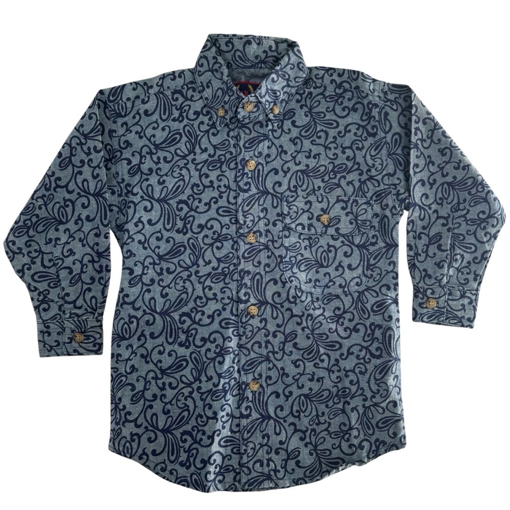 Bugle Boy Navy and Light Dark Blue Swirl Button Down Long Sleeve Shirt Size 4